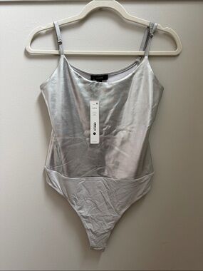 NWT AQUA Silver Metallic Bodysuit Size S